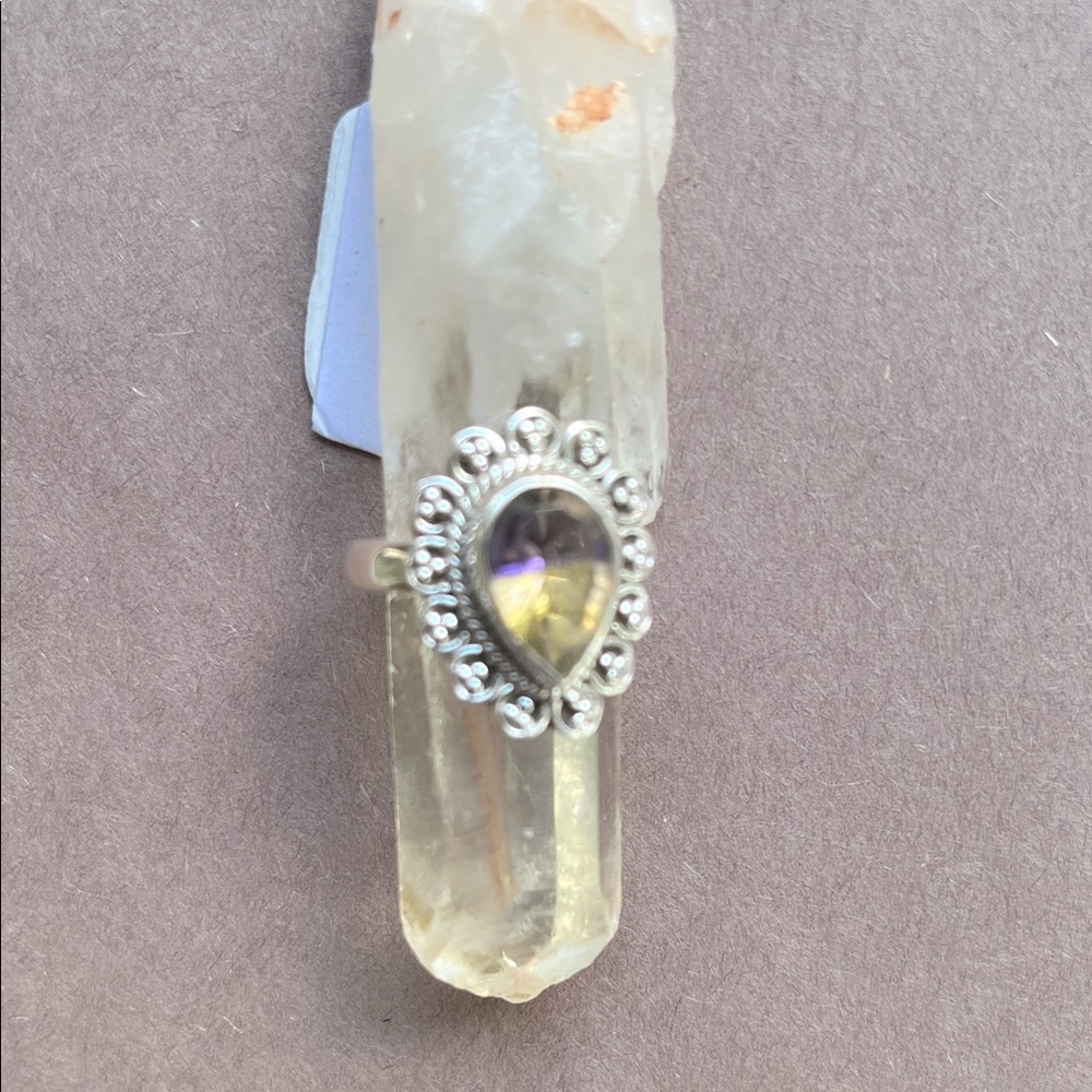Elegant Sterling Silver and Ametrin Quarz Teardrop Ring